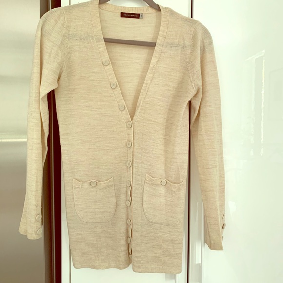 Brown Sugar Sweaters - Light beige/cream 100% wool fine knit long cardi